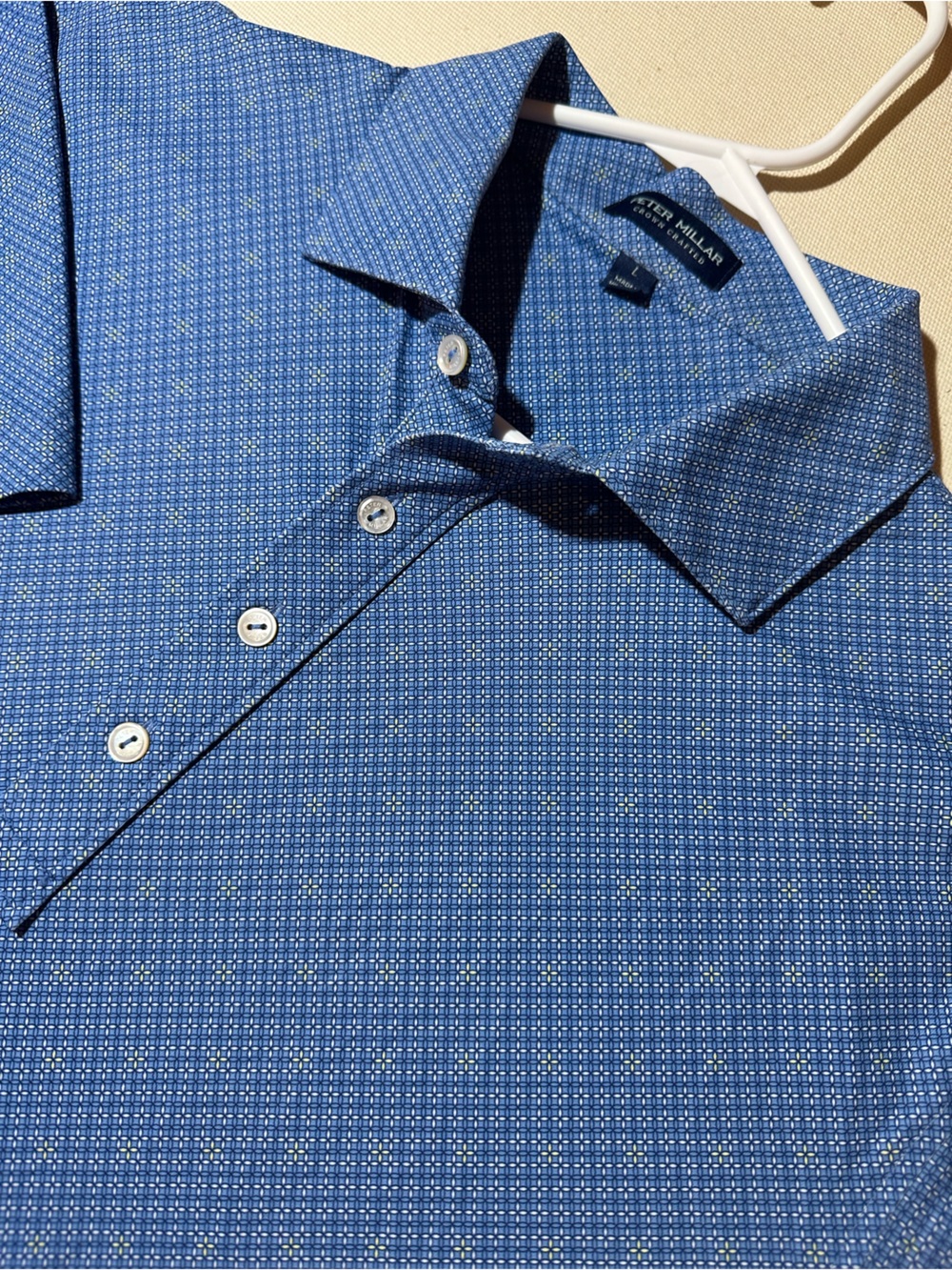 Peter Millar Crown Crafted Blue Micro-Pattern Golf Polo - Men's
